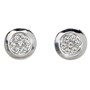 Silvertone Circle Stud Earrings with Clear Swarovski Crystals